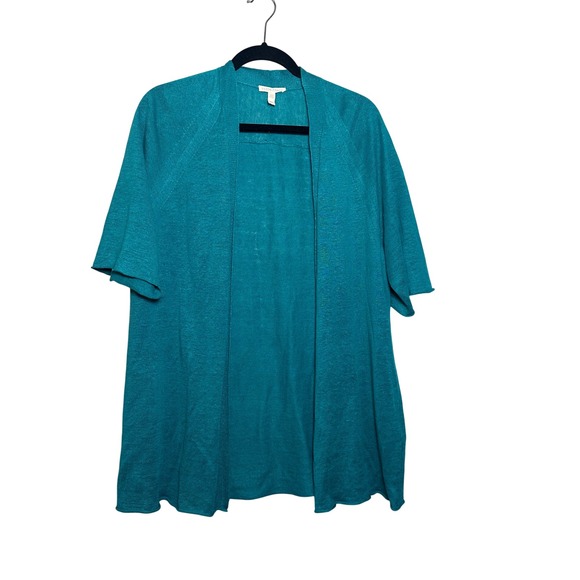 Eileen Fisher Sweaters - EILEEN FISHER 100% Organic Linen Kimono Cardigan Teal M Lightweight Minimalist
